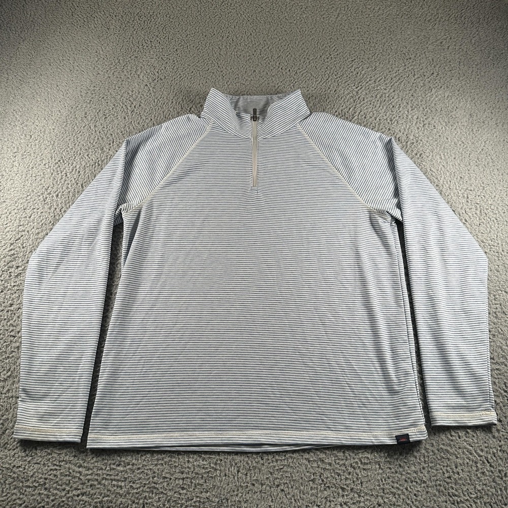 Faherty Movement 1/4 Zip Mens L Blue Stripe Mock Neck Jersey Performance